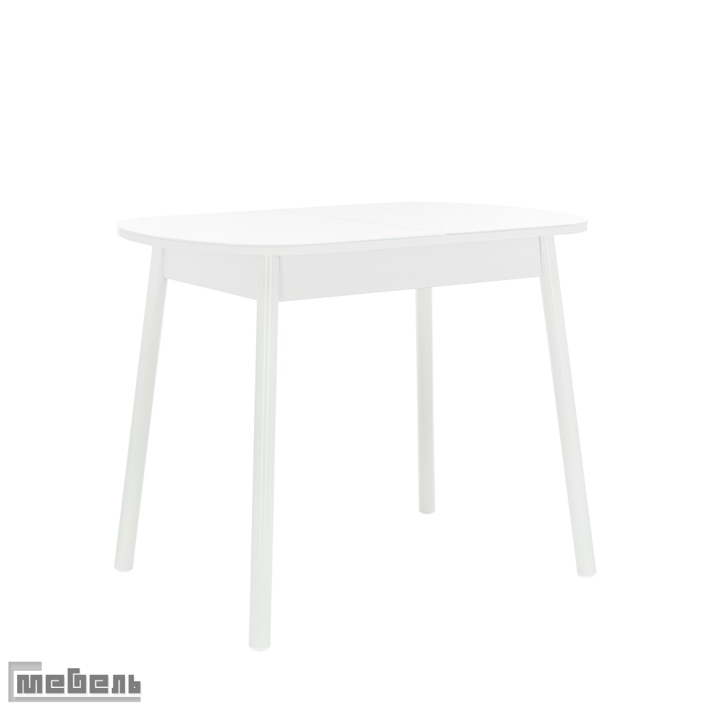 Стол обеденный раздвижной со стеклом "Раунд мини" (Белый)