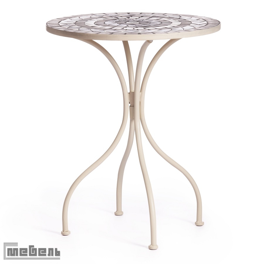 Стол кованый "Ромео" (Romeo) Белый с мозаикой (PL08-7451RV) плитка "Калейдоскоп"