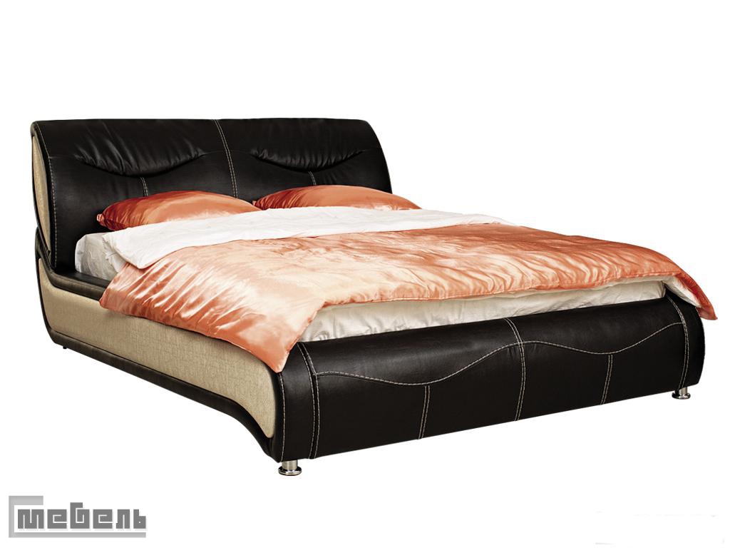 Кровать двуспальная с подъёмным механизмом "Камилла" (1400 х 2000) мм. кожзам Сани Дарк Браун / Инфинити крем