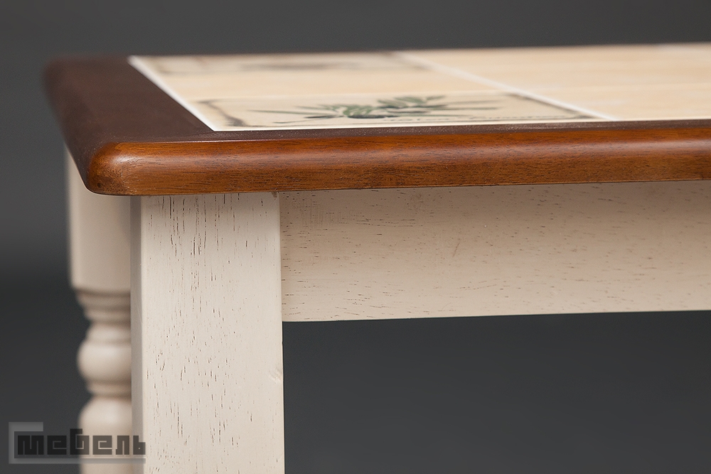 Стол обеденный с плиткой "СТ 3045P" рисунок Прованс (Античный белый / Тёмный дуб)