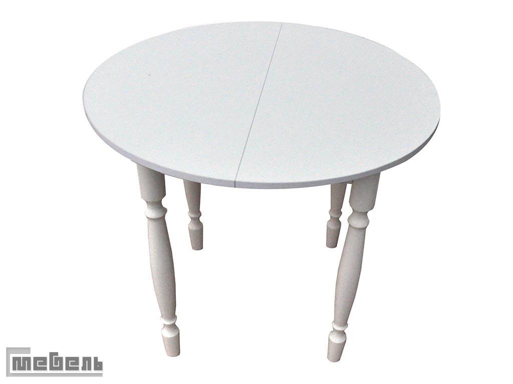 Стол обеденный раздвижной круглый (Столешница Белая ЛДСП/ ноги Белые точёные)