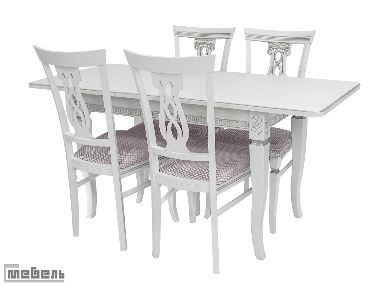 Обеденная группа "Дакота 1Р" (стол + 4 стула "Юта") цвет: Белый/Патина серебро