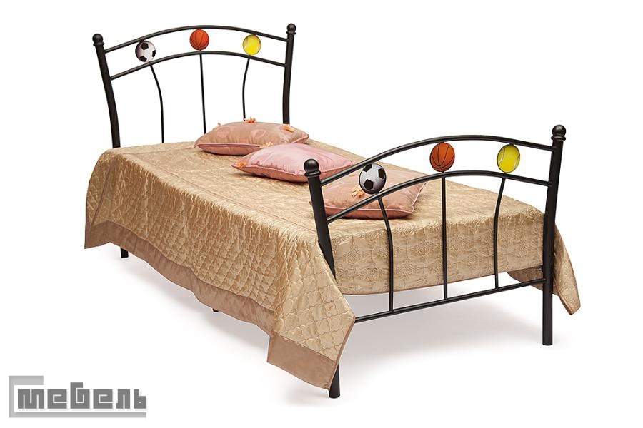 Детская односпальная кровать "Mundial" (Мундиаль) металлическая чёгная (900 х 2000 мм.)