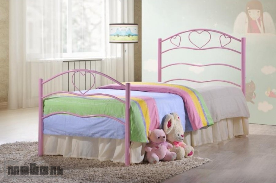 Детская односпальная кровать "Roxie" (Рокси) для девочек металлическая (900 х 2000 мм.) Розовая