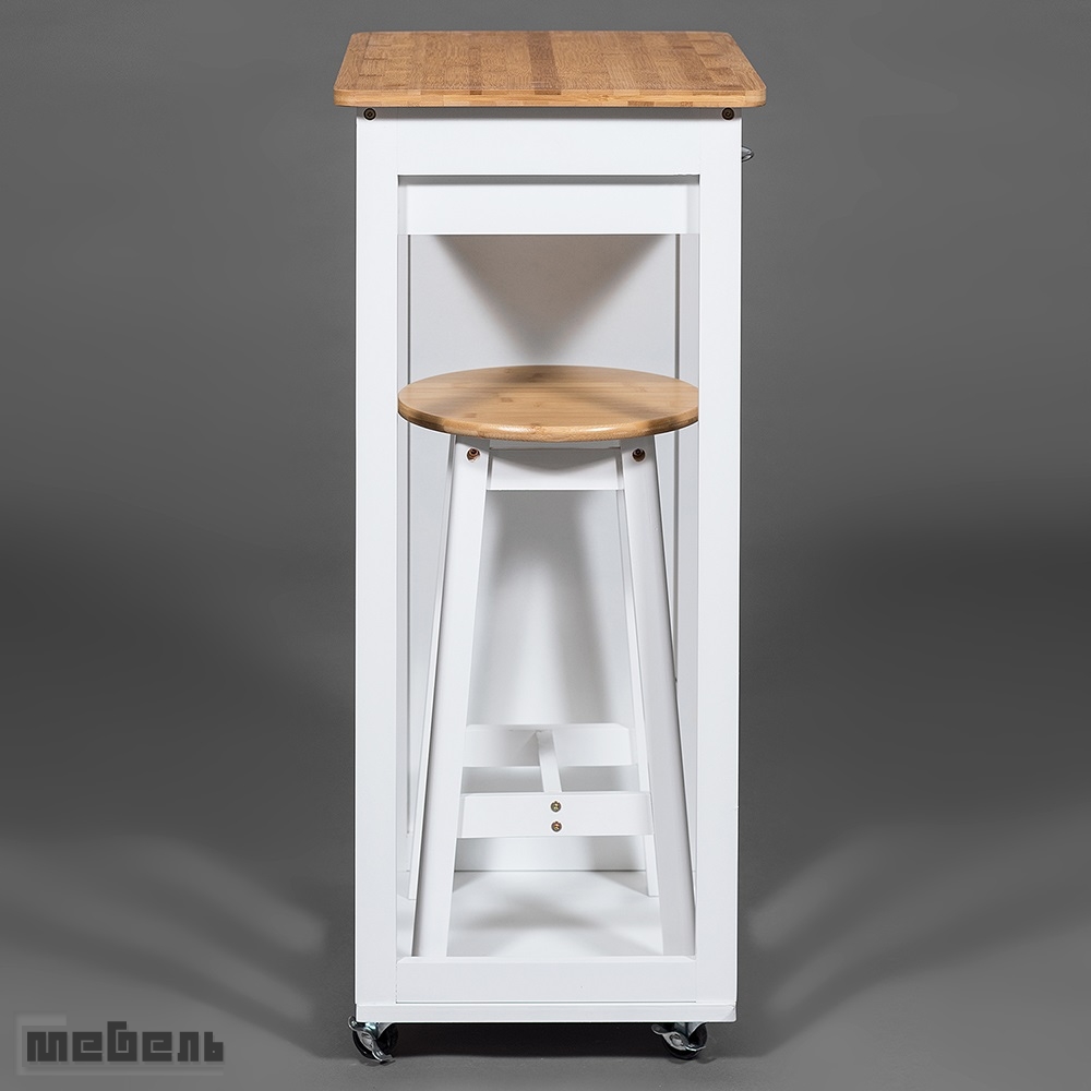 Стол передвижной кухонный с табуретом (модель JWPE-120802), Белый