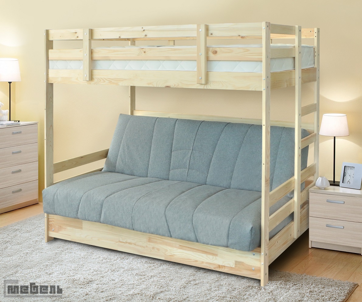 Кровать двухъярусная массив с диван-кроватью (Боровичи)